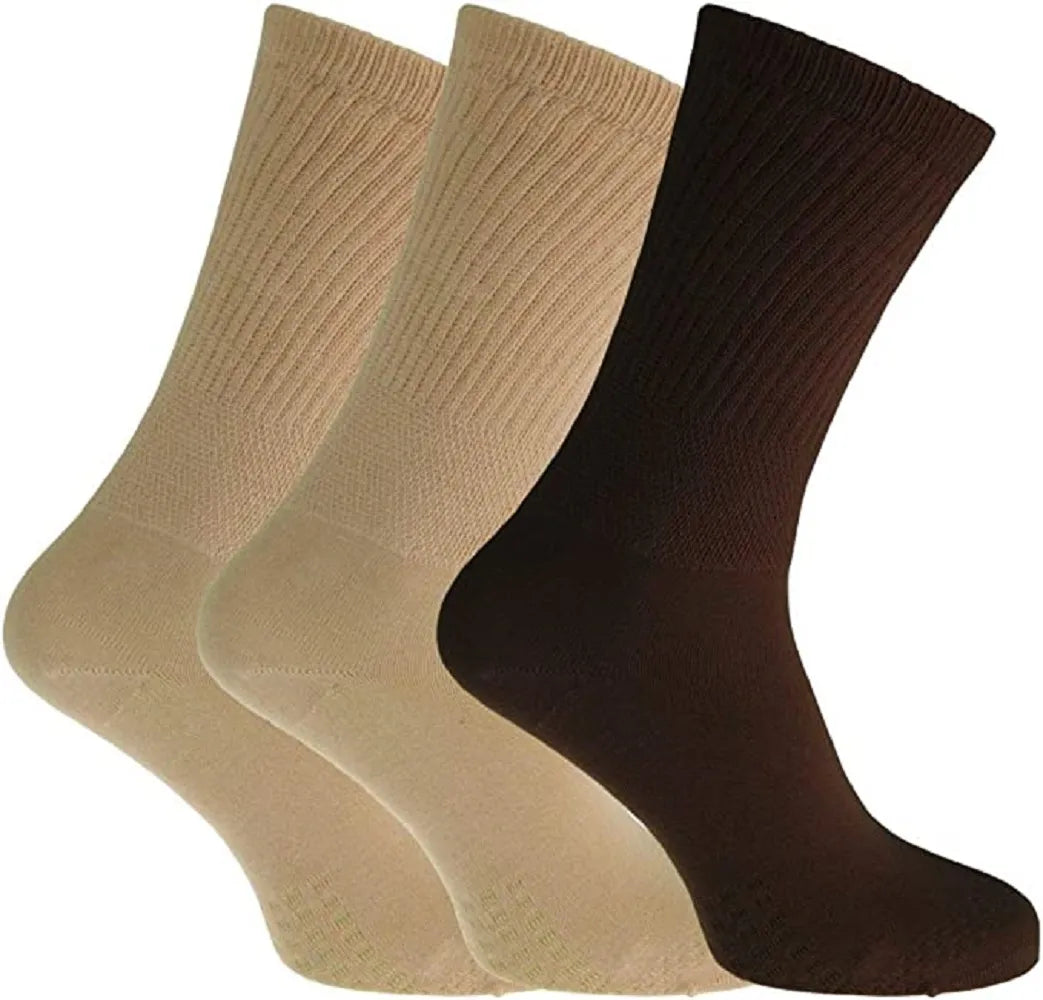 Mens Diabetic Socks 6-11 Non-Binding Extra Wide Easy Stretch Cotton Rich 3 Pairs