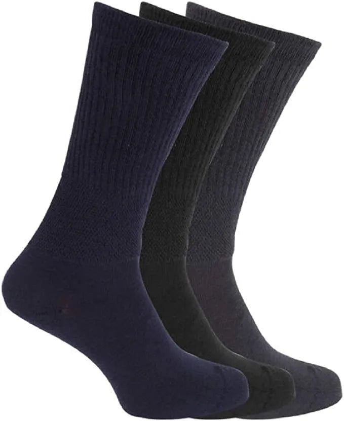 Mens Diabetic Socks 6-11 Non-Binding Extra Wide Easy Stretch Cotton Rich 3 Pairs