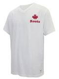 Mens Pure Cotton V-Neck T-Shirt - White with Roots Logo